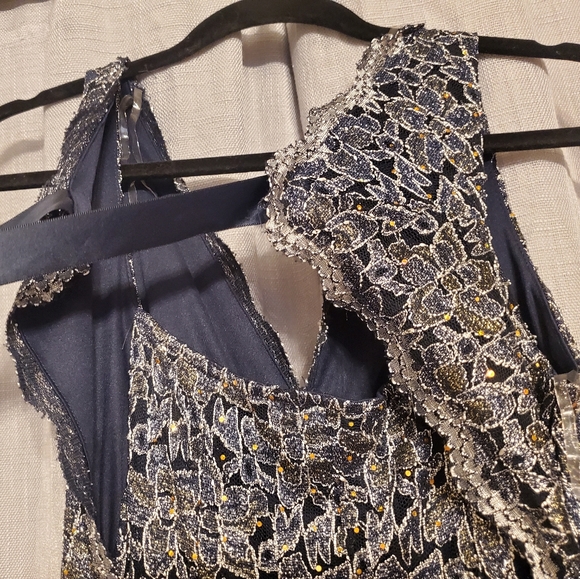 Embroidered Navy Blue Evening Gown - Picture 8 of 9